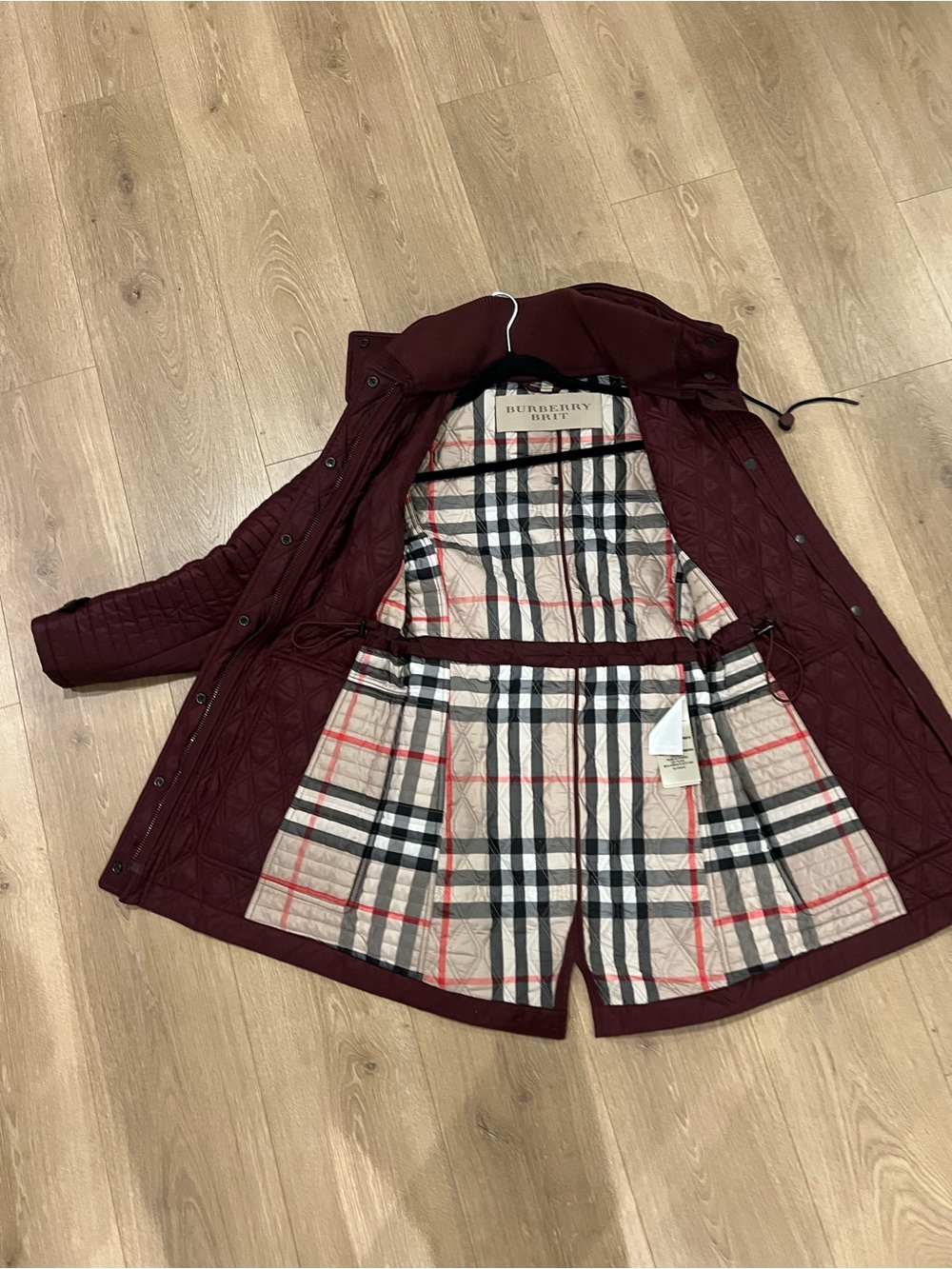 Burberry Brit Quilted Hooded Coat in Burgundy - Picture 3 of 11